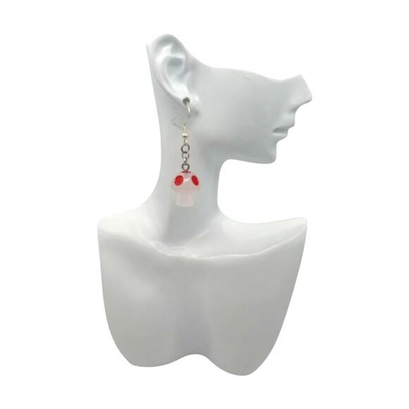 Glow in the Dark Mushroom Earrings Red – Rave Festival Gamer Style - Picture 3 of 3